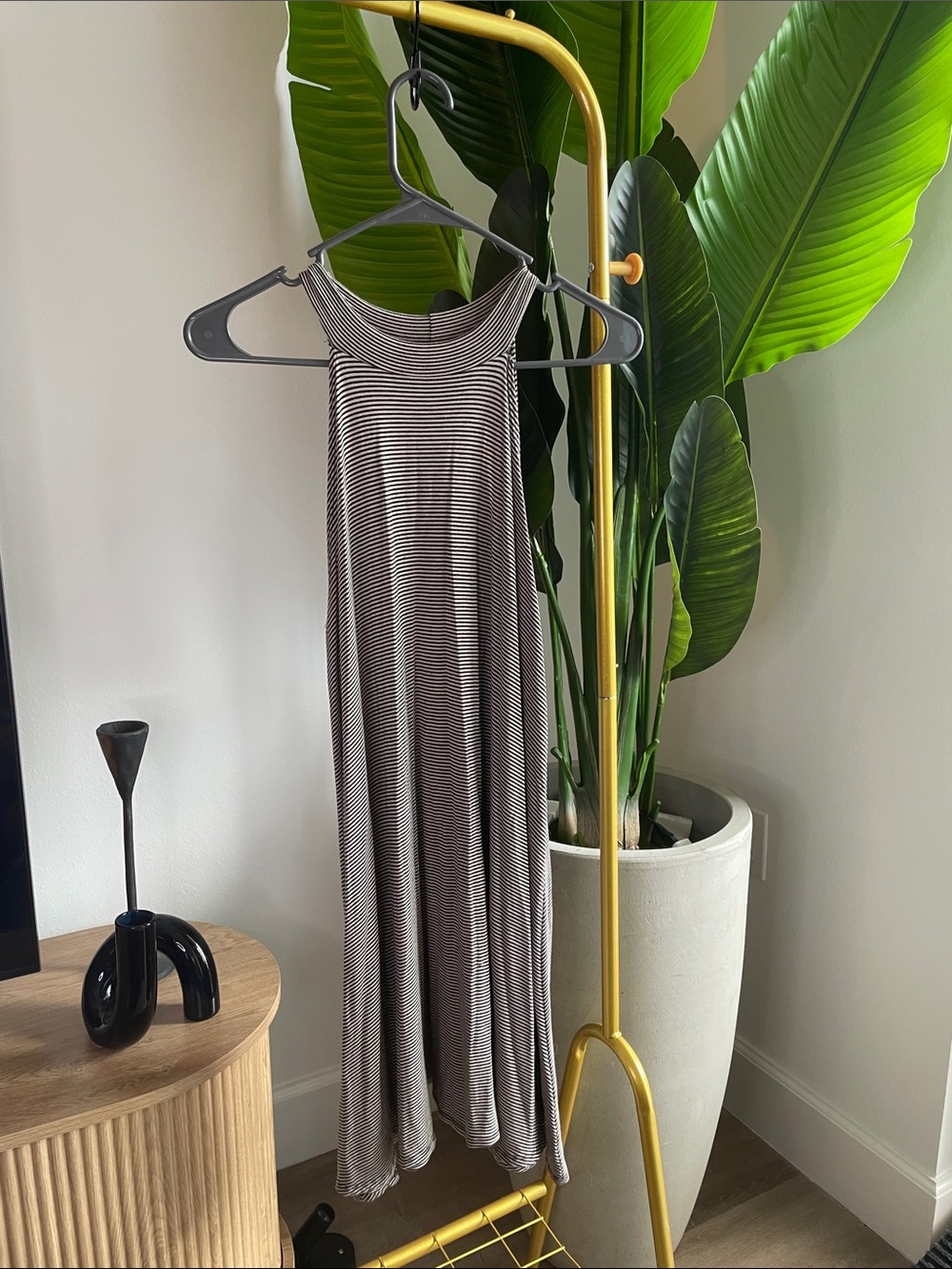 Vibe Striped Sleeveless Maxi Dress in Black and White